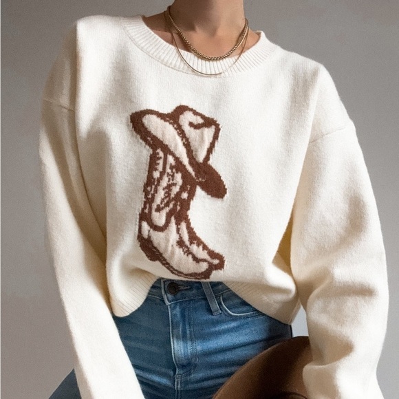 Pretty Garbage Sweaters - NWT Pretty Garbage Cowgirl Boot Design Graphic Sweater